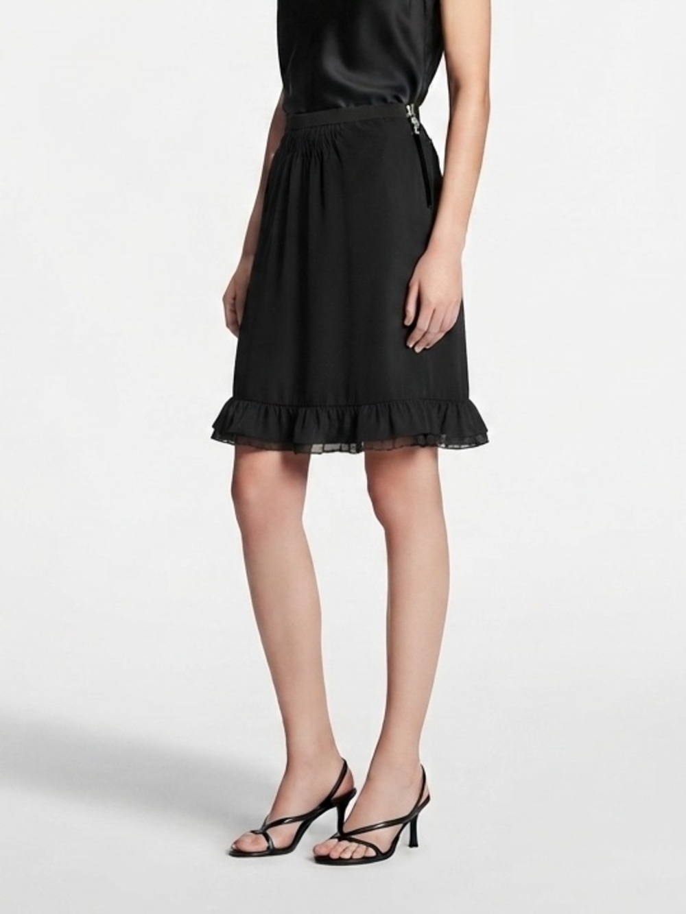 Louis Vuitton Black Silk Blend Ruffle Hem Midi Skirt FR 40 US 4 6